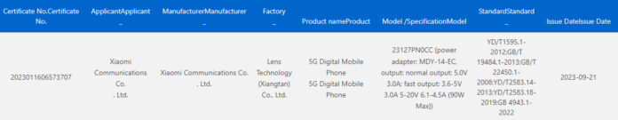 Xiaomi 14 adatok szivárogtak ki a 3C Tanúsítvány listájáról: a készülék 90W-os töltéssel érkezik