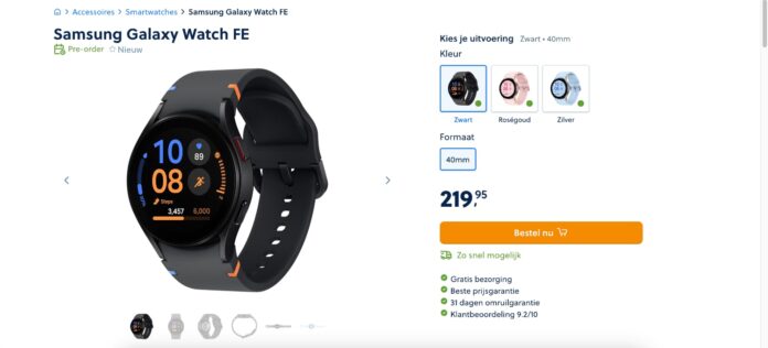 Samsung Galaxy Watch FE egy holland webshopban