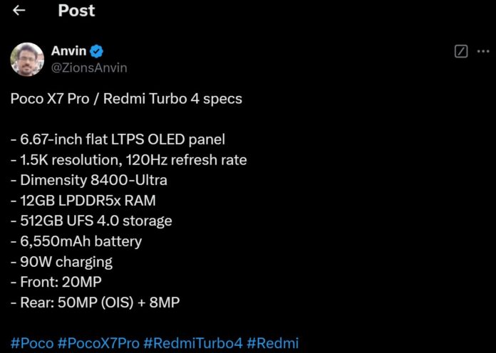 POCO X7 Pro specifikációi: Dimensity 8400, 50 MP kamera és 90 W gyorstöltés